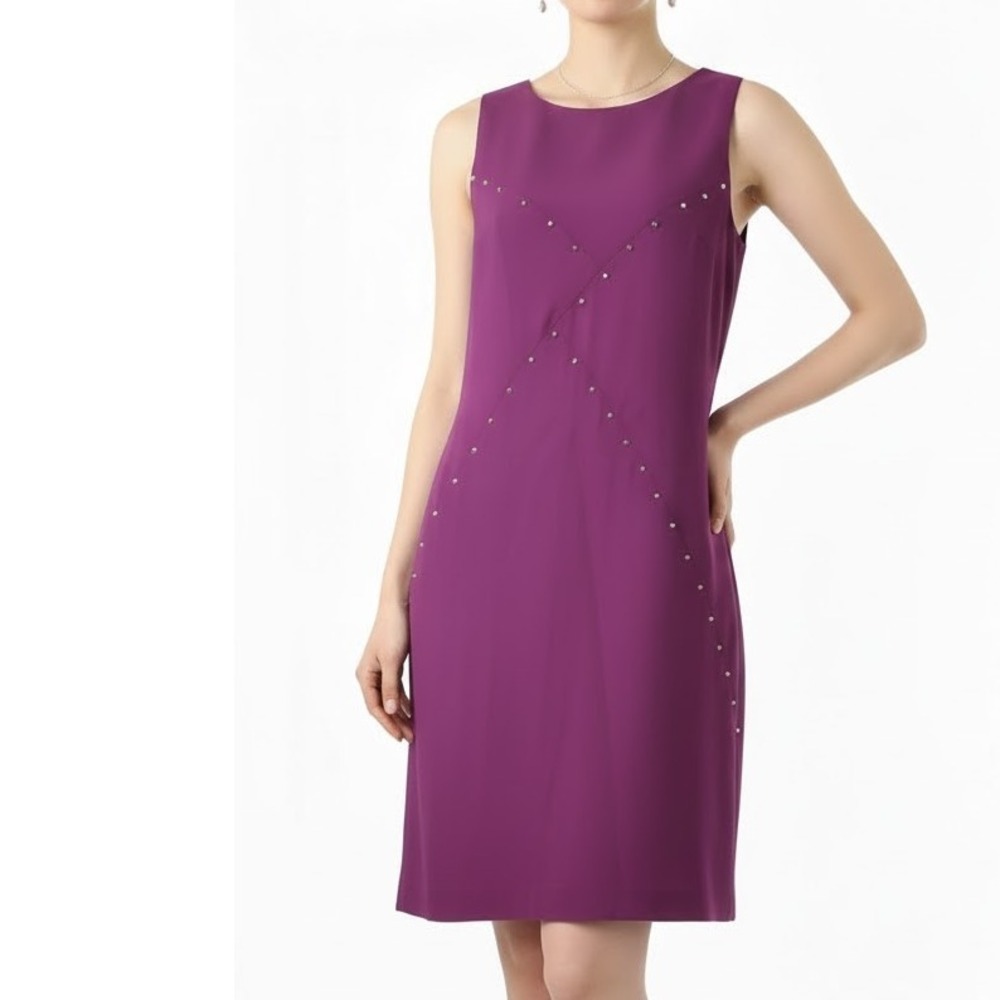 Premise Purple Beaded‎ Embellished Sheath Dress Size 4 Sleeveless Cocktail NEW